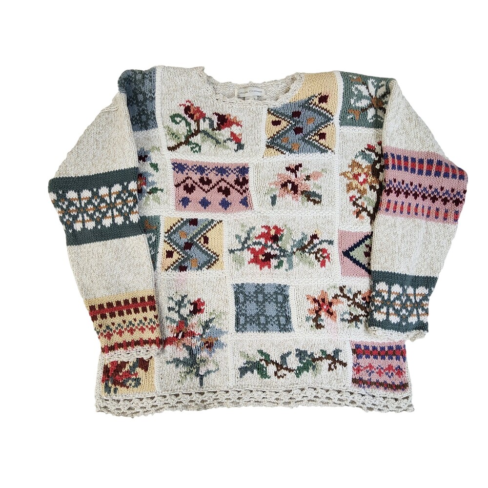 Vintage Casual Corner Womens Sweater Size L Aztec Chunky-Knit Cottagecore #1766
